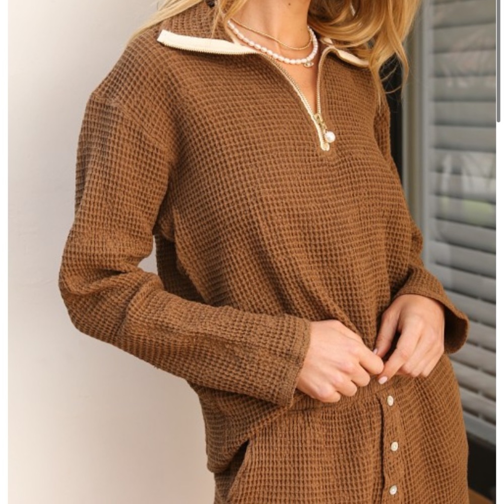 Donni Waffle 1/2 Zip Pullover Cocoa
